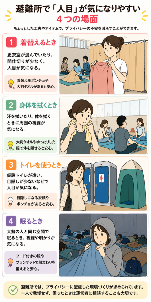 避難所で「人目」が気になりやすい4つの場面